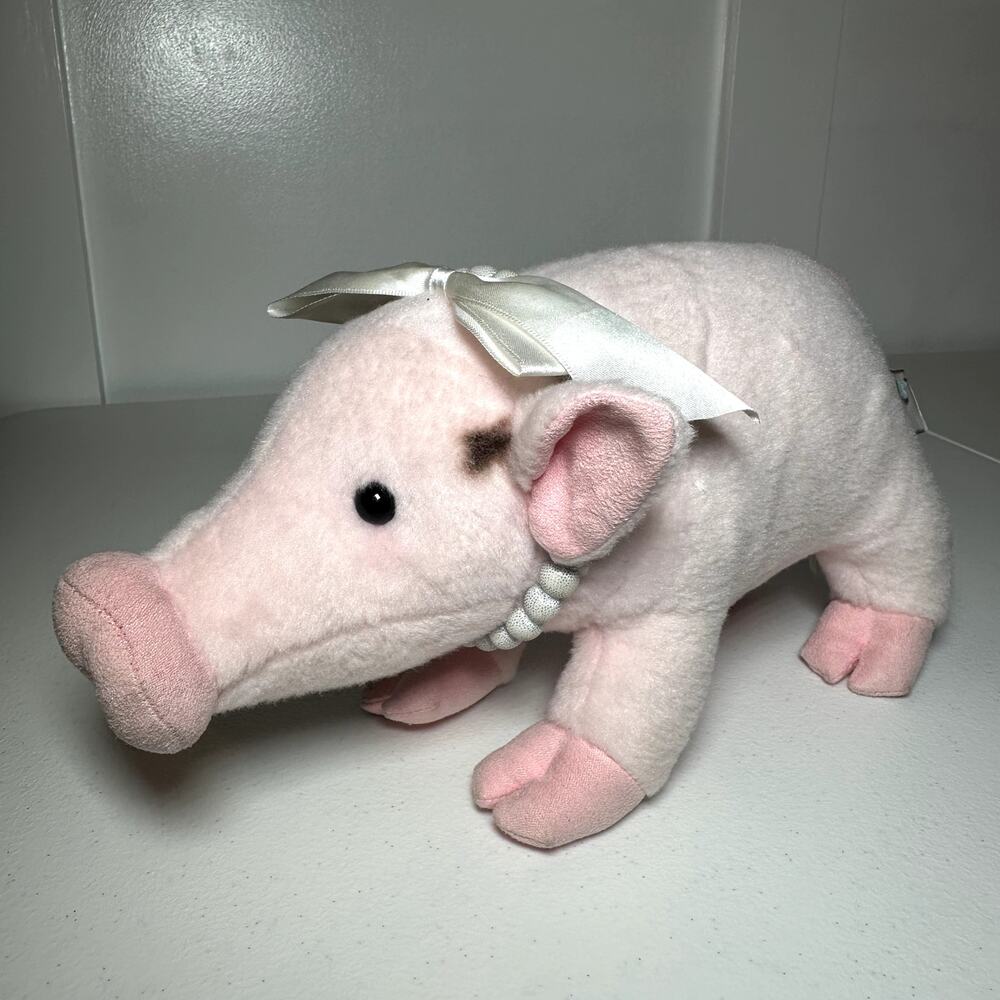 GUND Prissy & Pop Adorable Mini Pigs Pink Plush 4059937 2016 Bow Necklace 11"